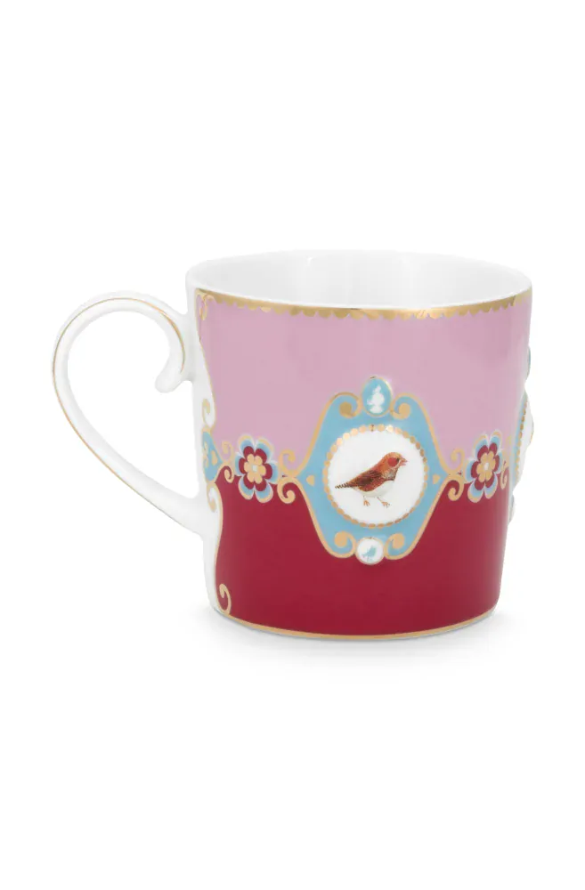 Pip Studio Love Birds Medallion hrnek 165ml, červeno-růžový