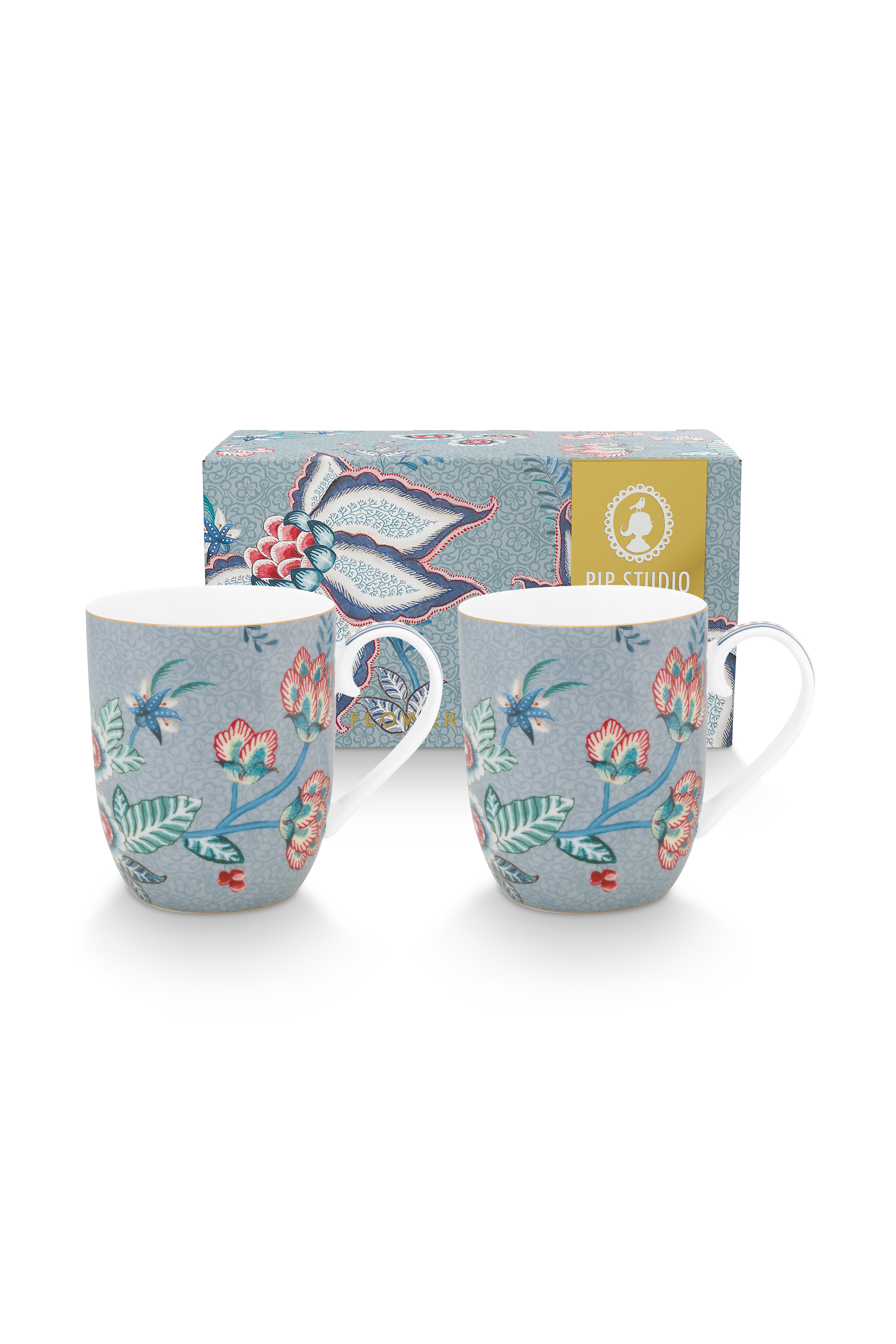 Pip Studio Flower Festival sada 2 hrnečků 180ml, modrá
