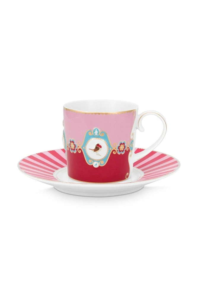 Pip studio Love Birds šálek s podšálek 225ml, červeno -růžový