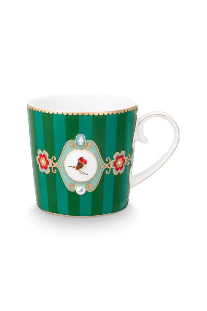 Pip Studio Love Birds Stripes hrnek 165ml, zelený