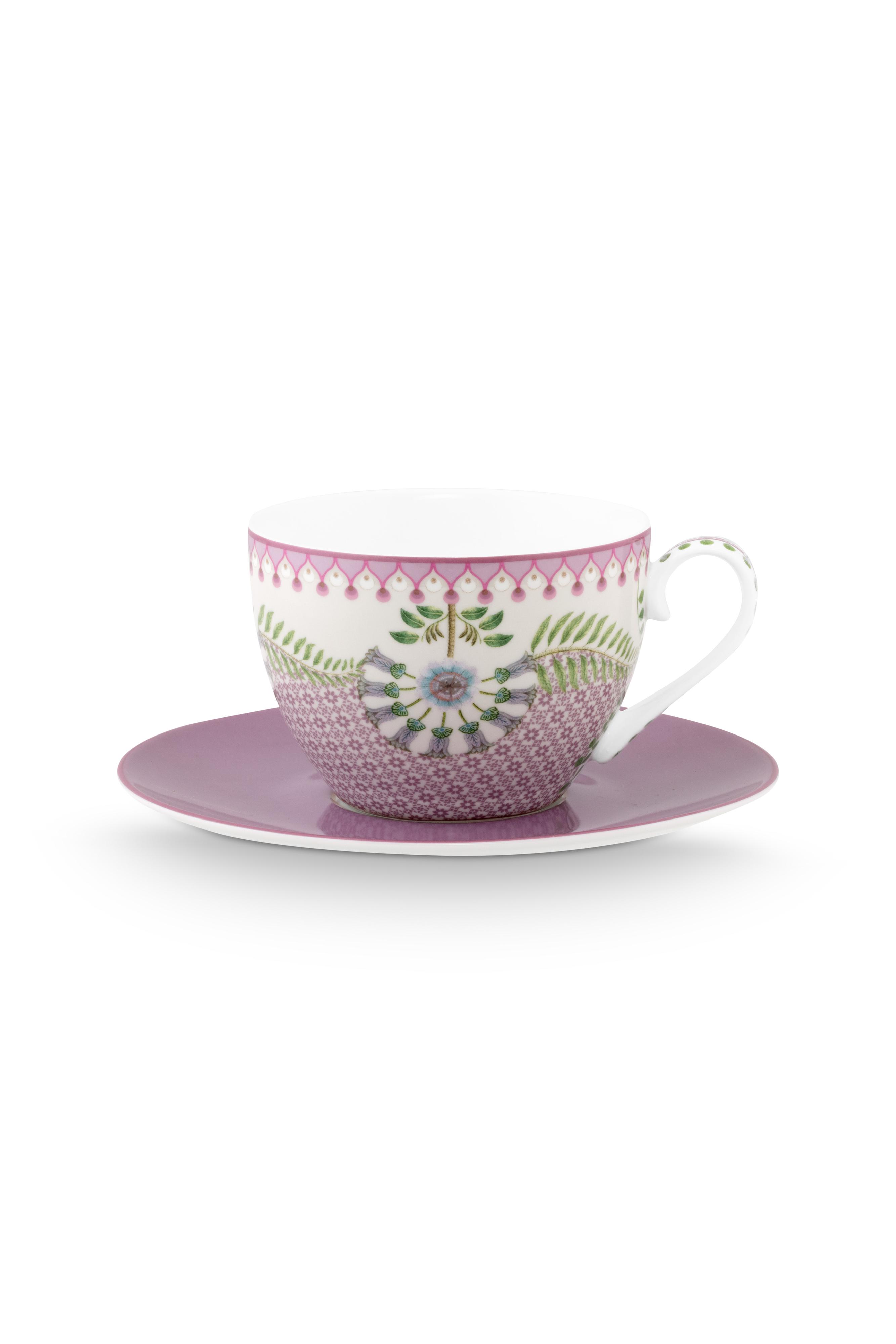 Pip Studio Lily & Lotus cappuccino šálek s podšálkem 270ml, lila