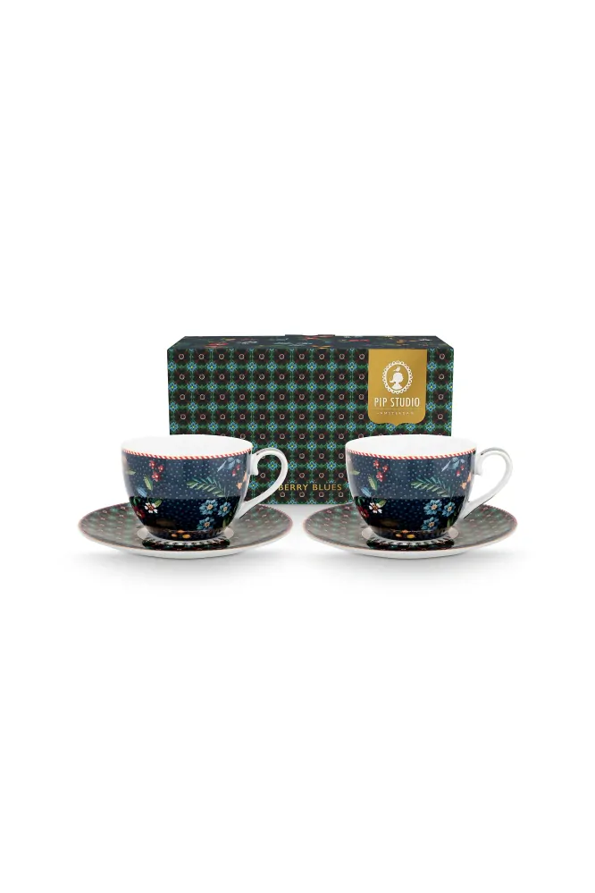 Pip Studio Berry Blues sada 2ks šálků s podšálky 270ml, modré