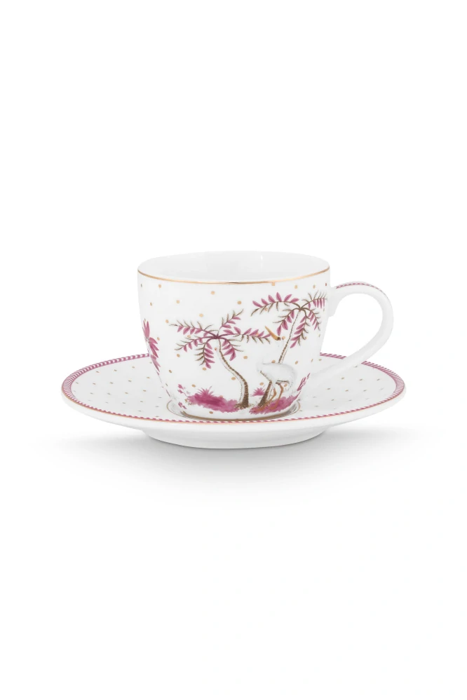 Pip Studio Jolie Dots Gold espresso hrneček s talířkem 100ml, růžový