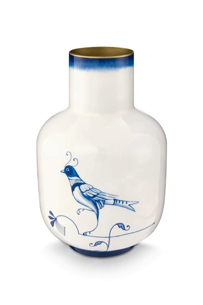 Pip Studio kovová váza The Blue Bird bílo-modrá velká