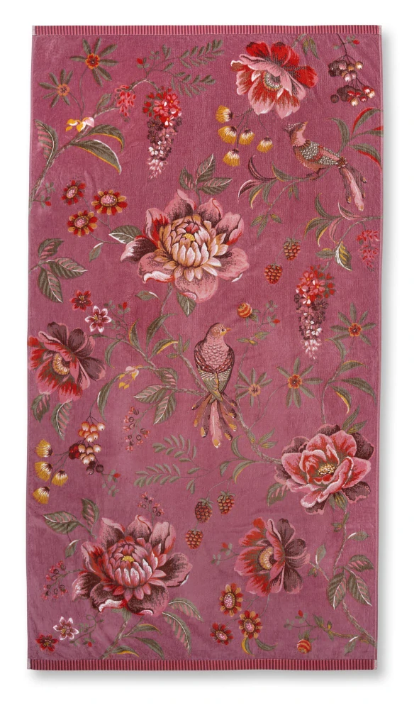 Pip Studio Secret Garden bavlněná froté plážová osuška růžová 100x180 cm