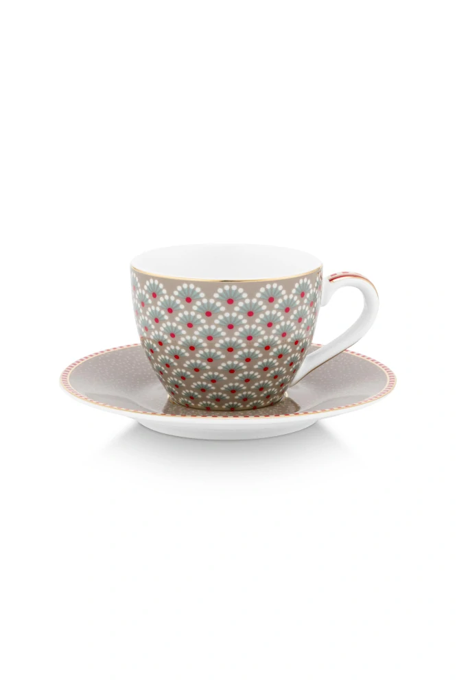 Pip Studio Blooming Tales espresso šálek s podšálkem 100ml, khaki
