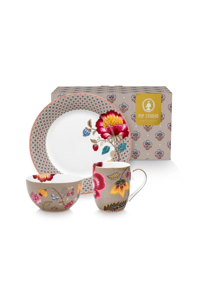 Pip Studio Blooming Tales snídaňová sada, khaki