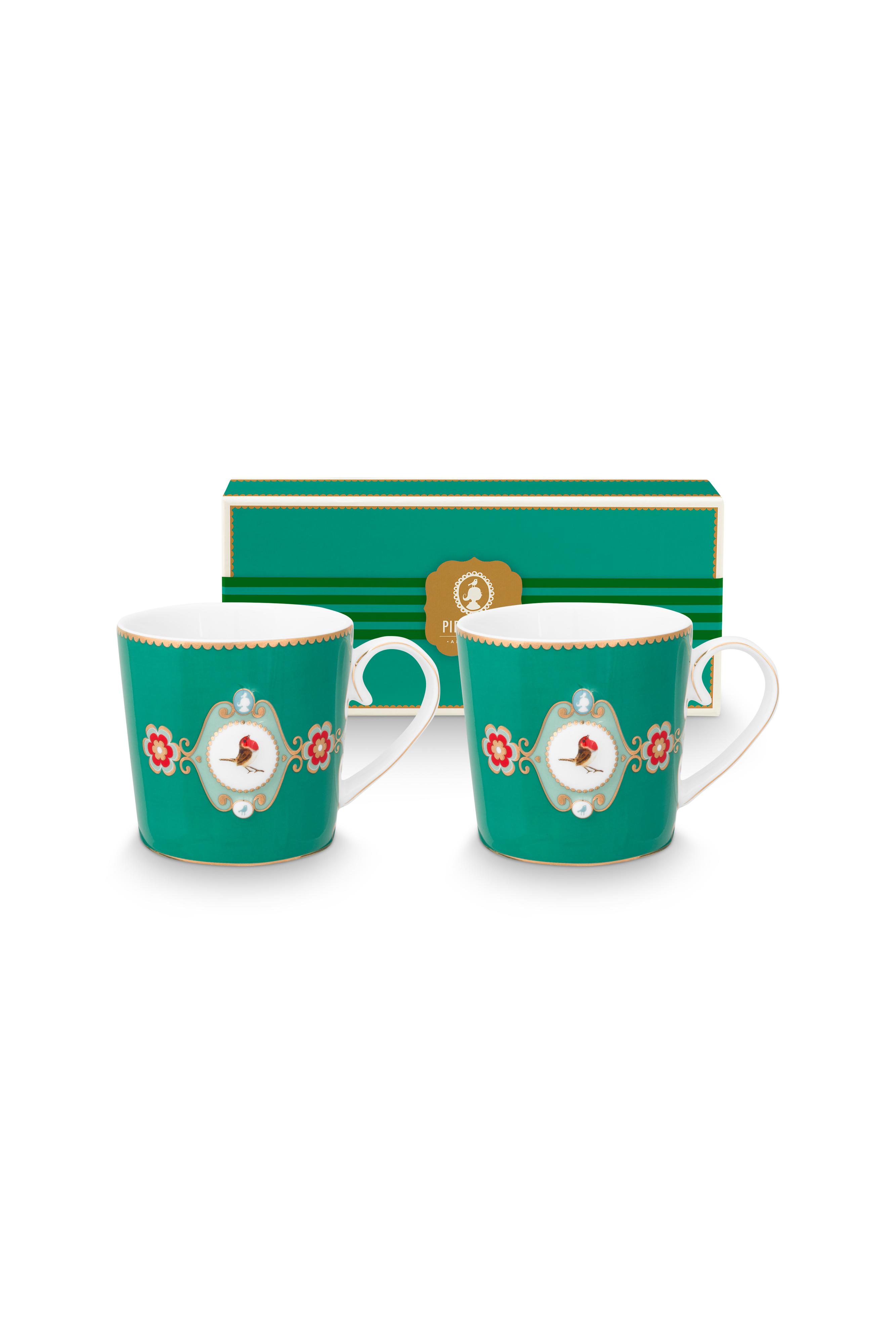 Pip Studio Love Birds sada 2 ks hrnků 165ml, zelená