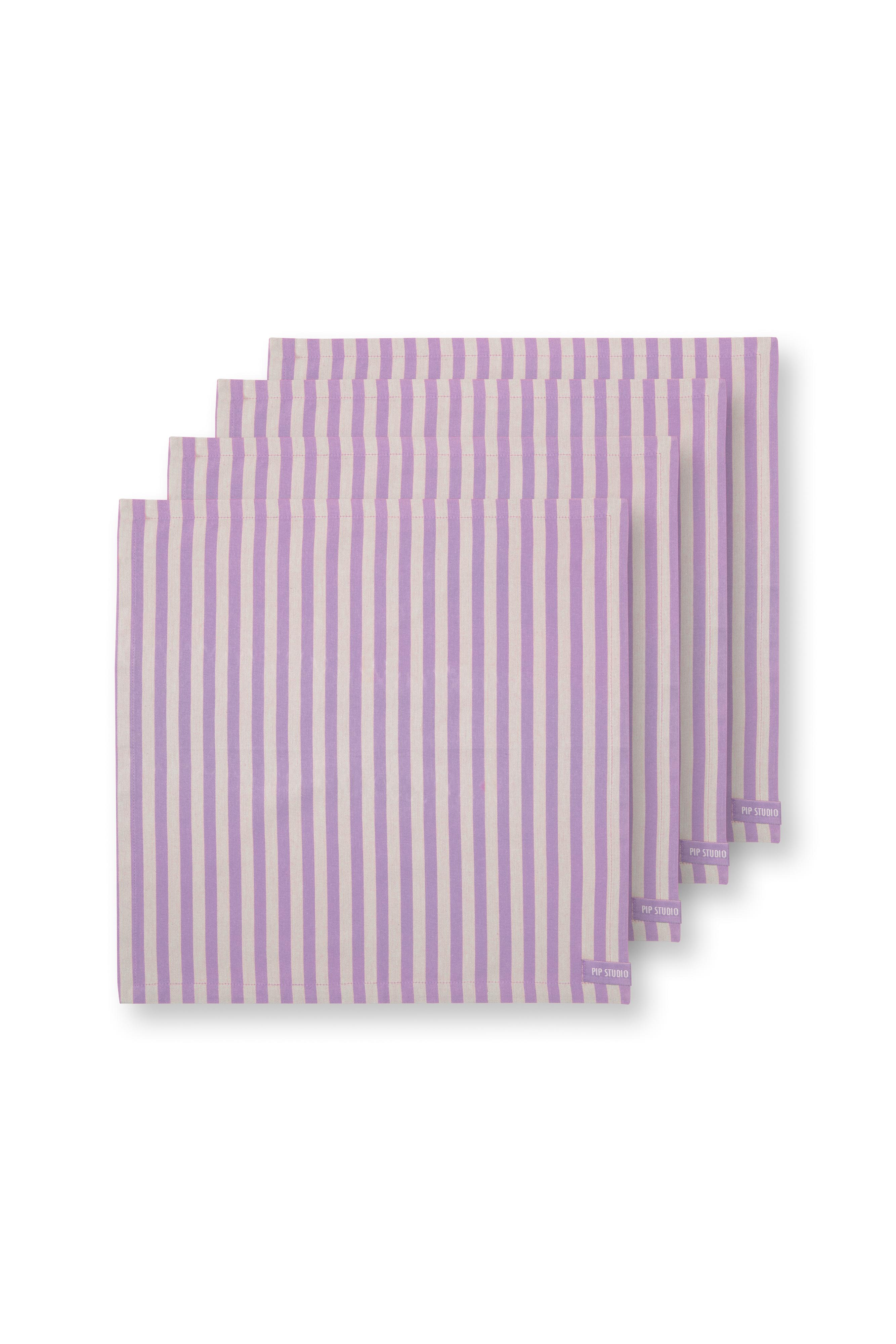 Pip Studio Stripes Green set 4ks látkových ubrousků 40x40cm, lila