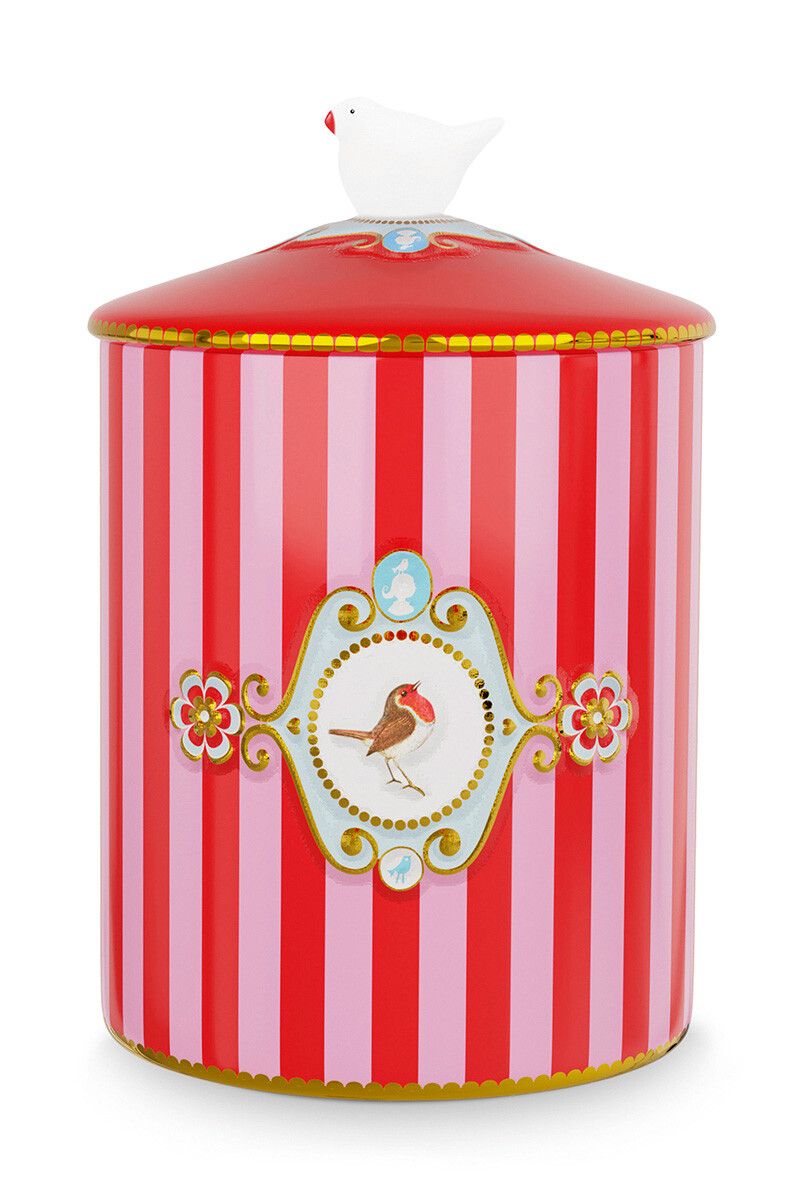 Pip Studio Love Birds Strispes dóza 1,3 l - červeno-růžová