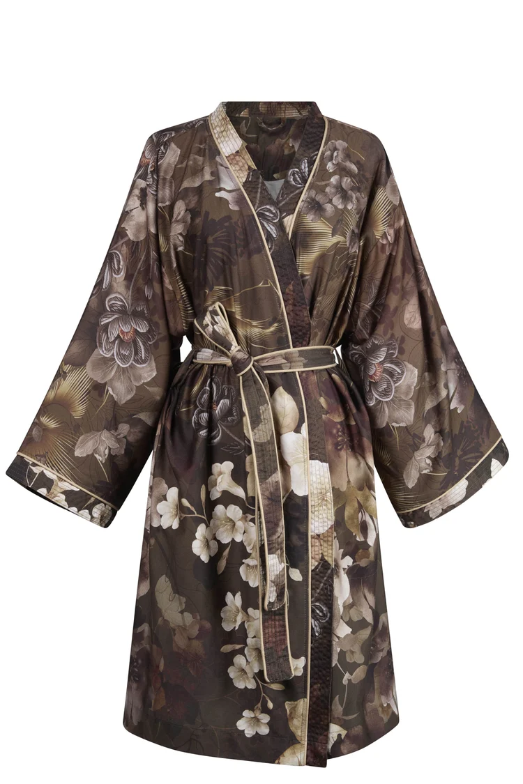 Kardol saténové kimono Velutini - hnědé