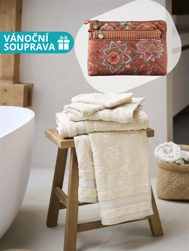 Set ručníku Jasmin Jacquard a kosmetické tašky Mumbai Morning - pískový/hnědý