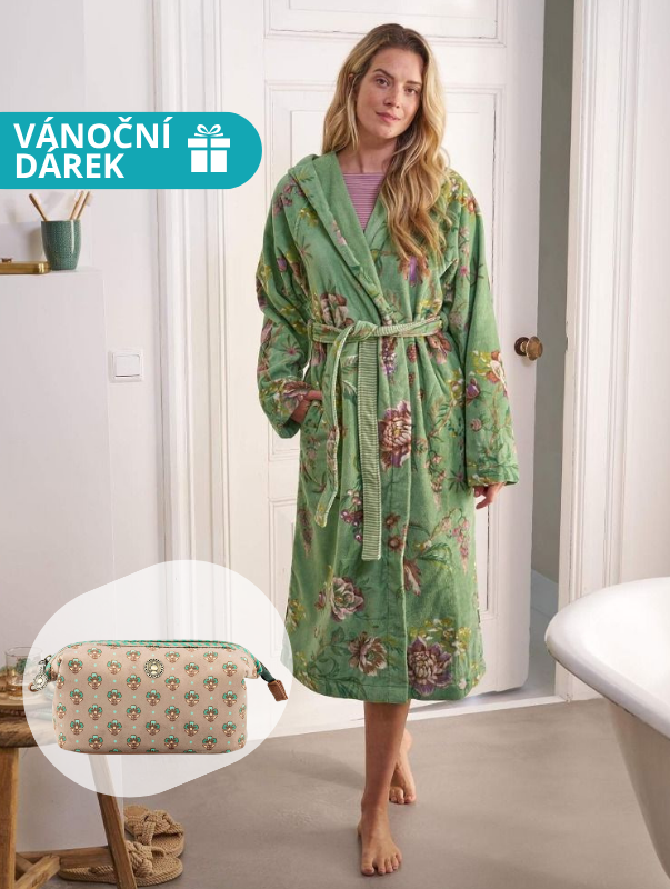 Vánoční dárek set župan a kosmetická taška - zelený