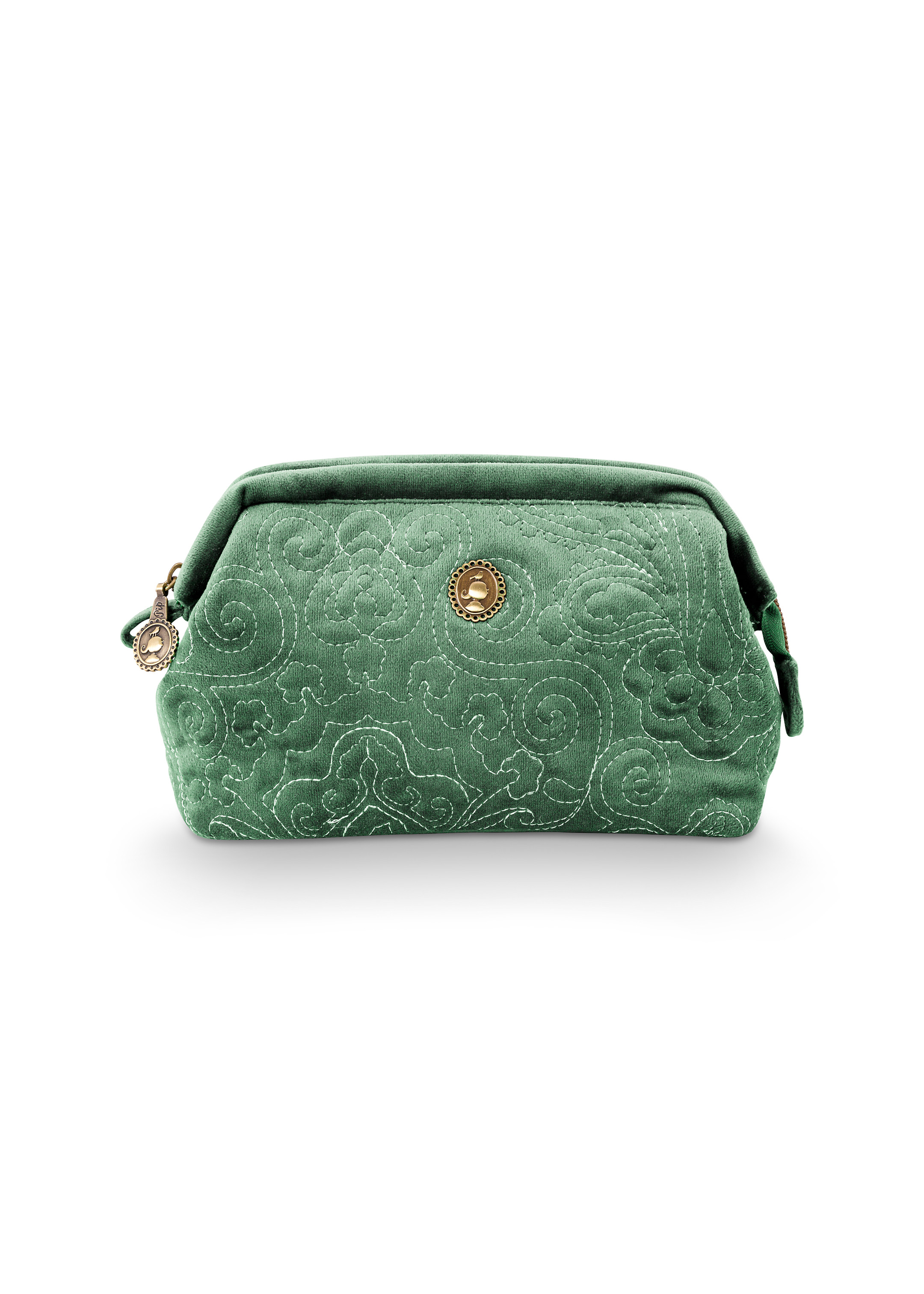Pip Studio Cooper Velvet Quilted sametová kosmetická taška, zelená