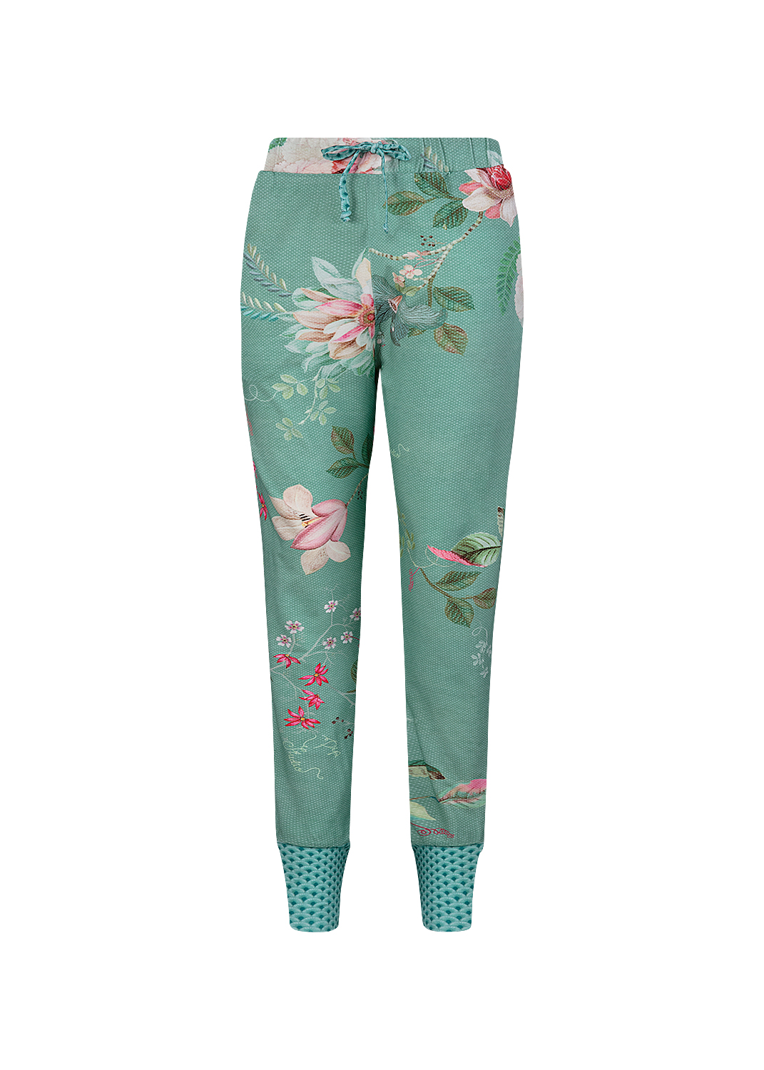 Pip Studio Bobien dlouhé kalhoty Tokyo Bouquet Green, zelené