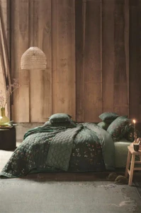 Pip Studio perkálové povlečení Kawai Flower tmavě zelené 200x200 + 2x 70x90 cm