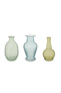 Pip Studio sada 3ks skleněných váz modrozelené
