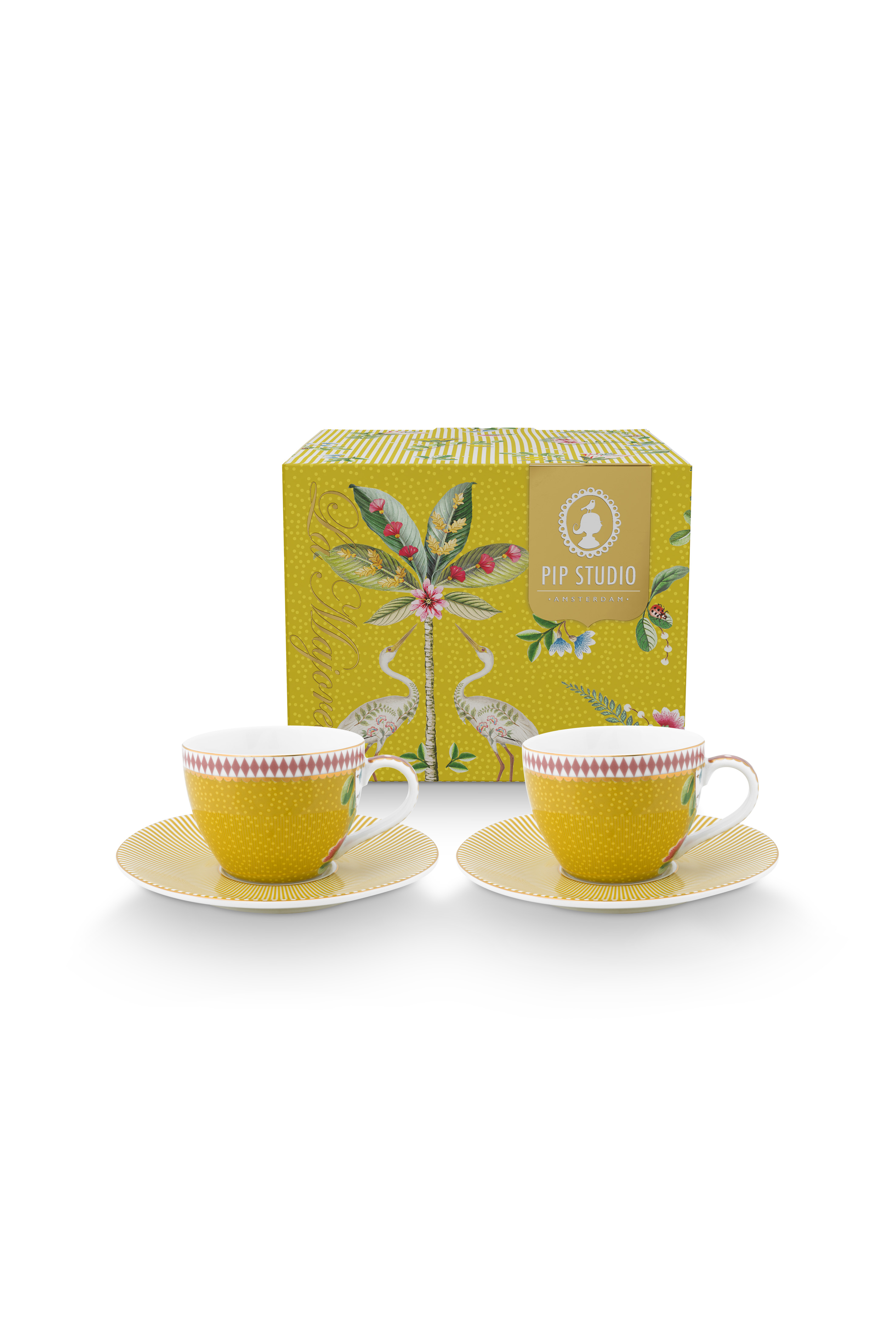 Pip Studio La Majorelle sada 2ks espresso šálků s podšálky 100ml, žlutá