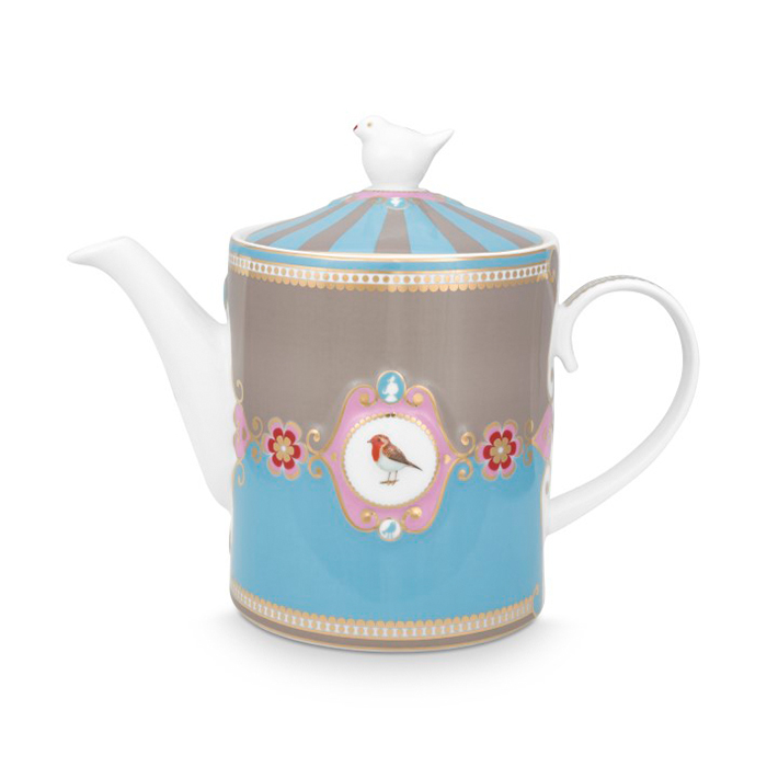 Pip Studio Love Birds Medallion čajová konvice 1,3 l, modrá-khaki