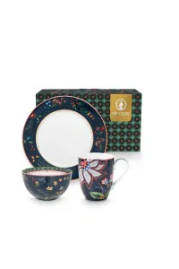 Pip Studio porcelánová sada Berry Blues snídaňová, 3 dílná