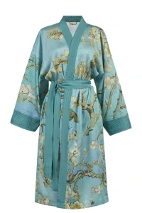 Van Gogh dámské saténové kimono Almond Blossom, modré