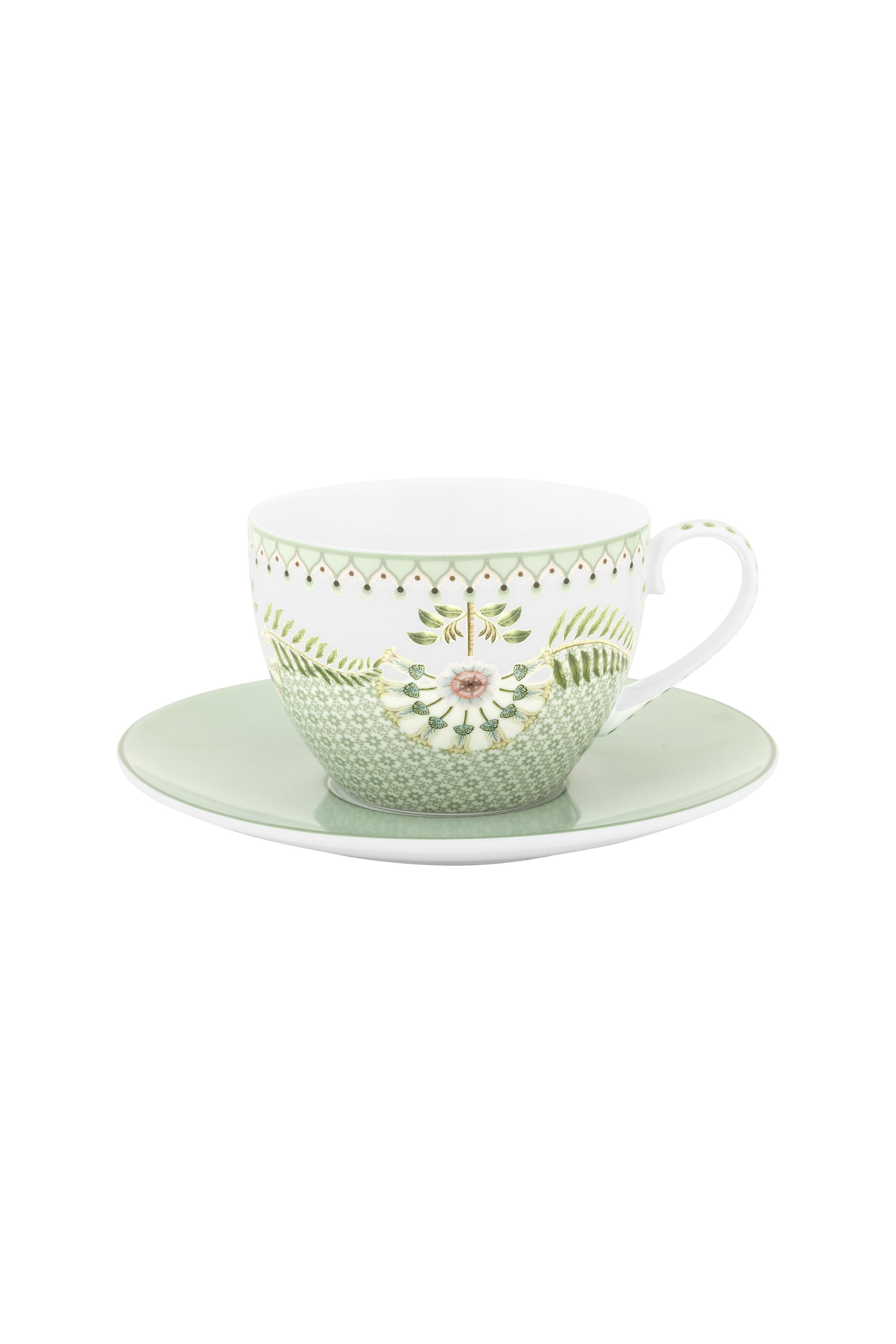 Pip Studio Lily & Lotus cappuccino šálek s podšálkem 270ml, zelený