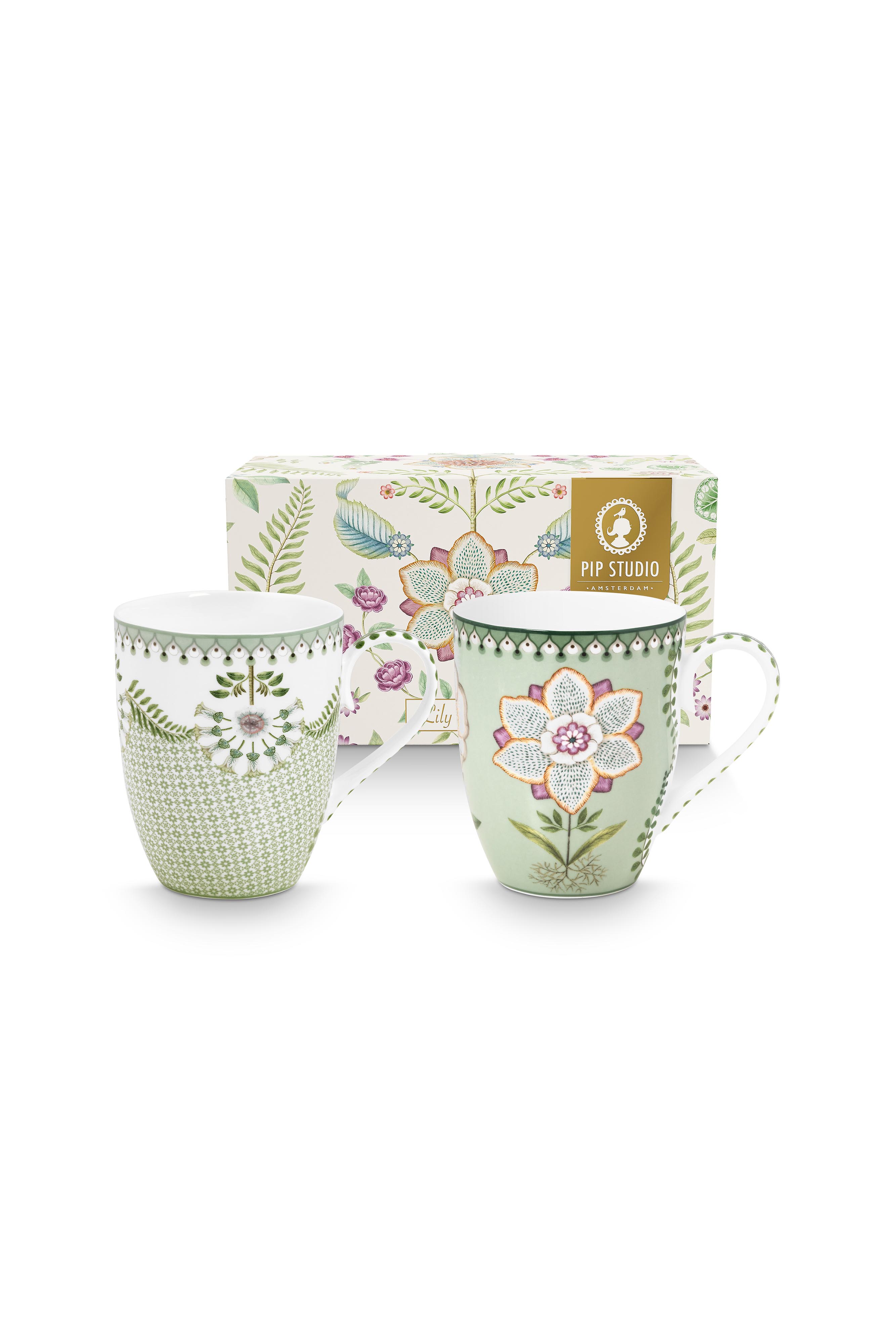 Pip Studio Lily & Lotus sada 2 hrnků 350ml, zelený
