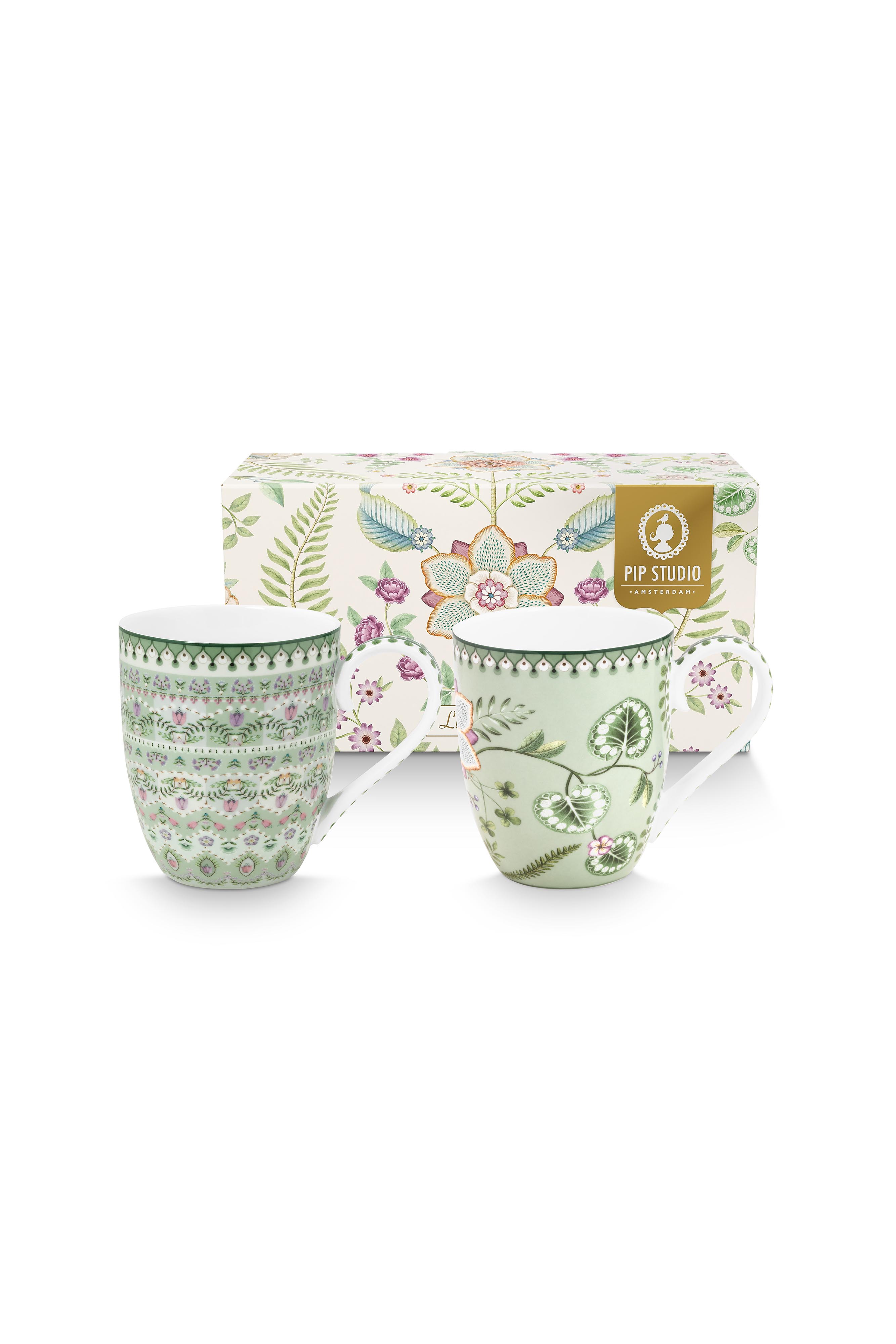Pip Studio Lily & Lotus sada 2 XL hrnků 440ml, zelená