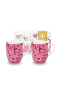 Pip Studio Jolie Flowers sada 2 ks hrnečků 180ml, růžová