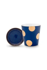Pip Studio Dot Delight Navy-Gold hrnek bez ucha s odkládacím táckem 270ml, modro-zlatý