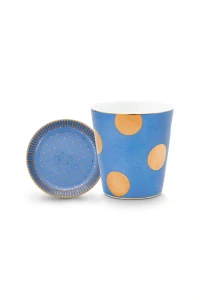 Pip Studio Dot Delight Light Blue-Gold hrnek bez ucha s odkládacím táckem 290ml, modro-zlatý