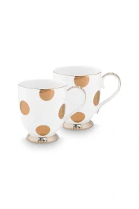 Pip Studio Dot Delight White - Gold sada 2ks hrnků 380ml, bílo-zlatá