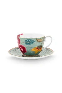 Pip Studio Blooming Tales cappuccino šálek s podšálkem 270ml, modrý