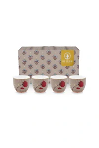 Pip Studio Blooming Tales sada 4 ks porcelánových kalíšků, khaki