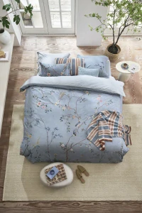 Pip Studio perkálové povlečení Bamboo Blossom světle modrý 200x200 + 2x 70x90 cm