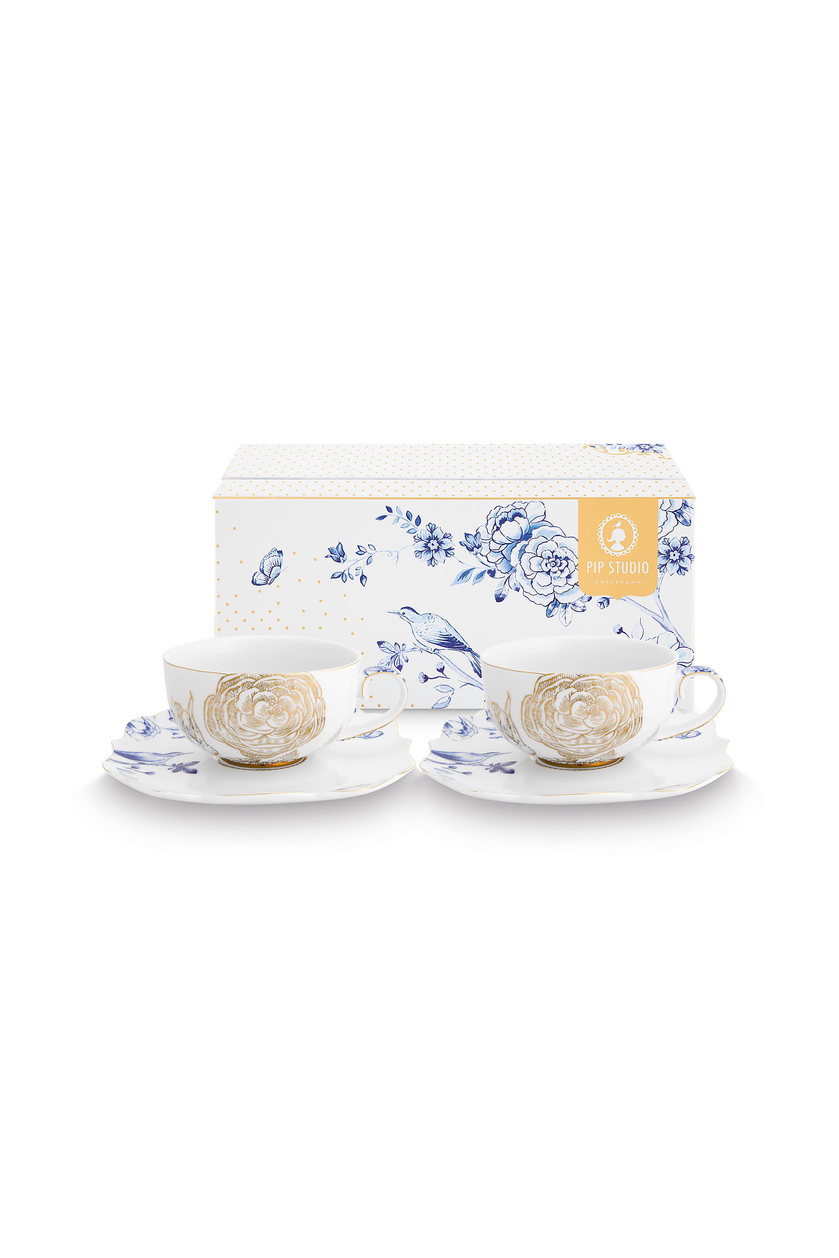 Pip Studio Royal White sada 2 ks cappuccino šálků s podšálky 210ml, bílá