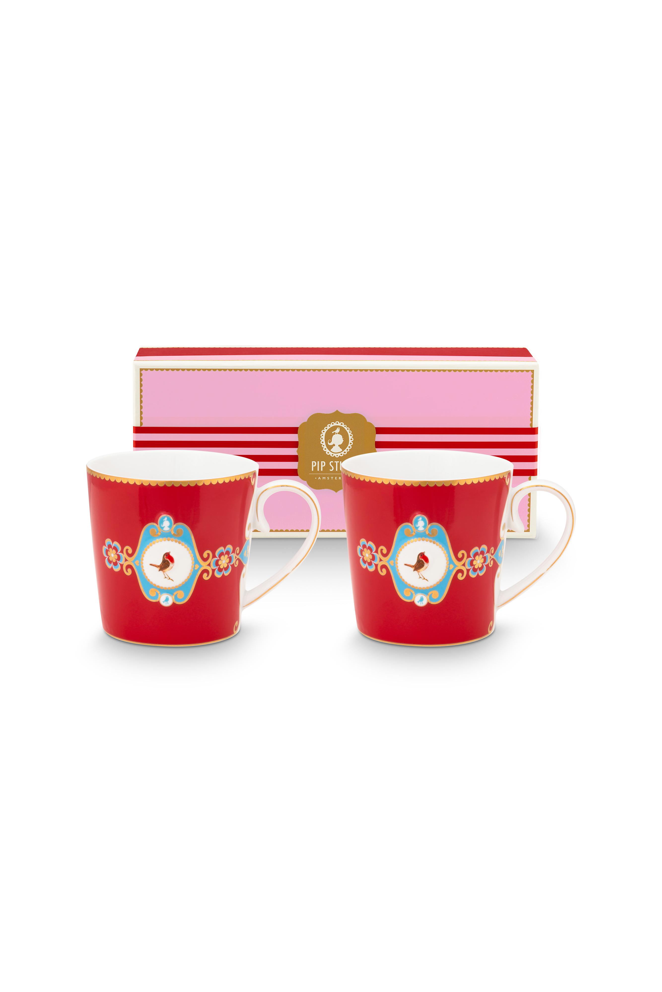 Pip Studio Love Birds sada 2 ks hrnků 225 ml, červená