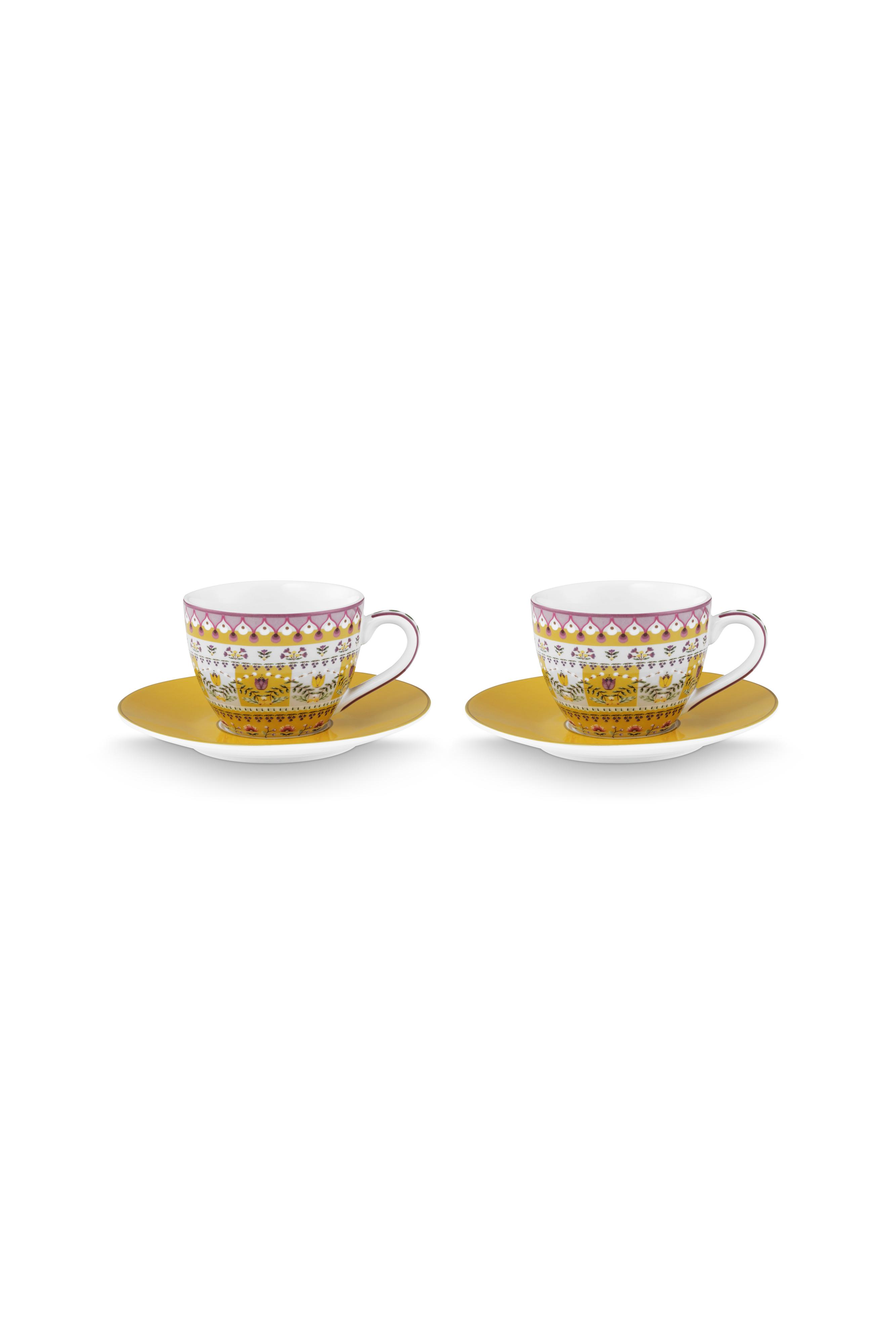 Pip Studio Lily & Lotus sada 2ks espresso šálků s podšálky 100ml, žlutá