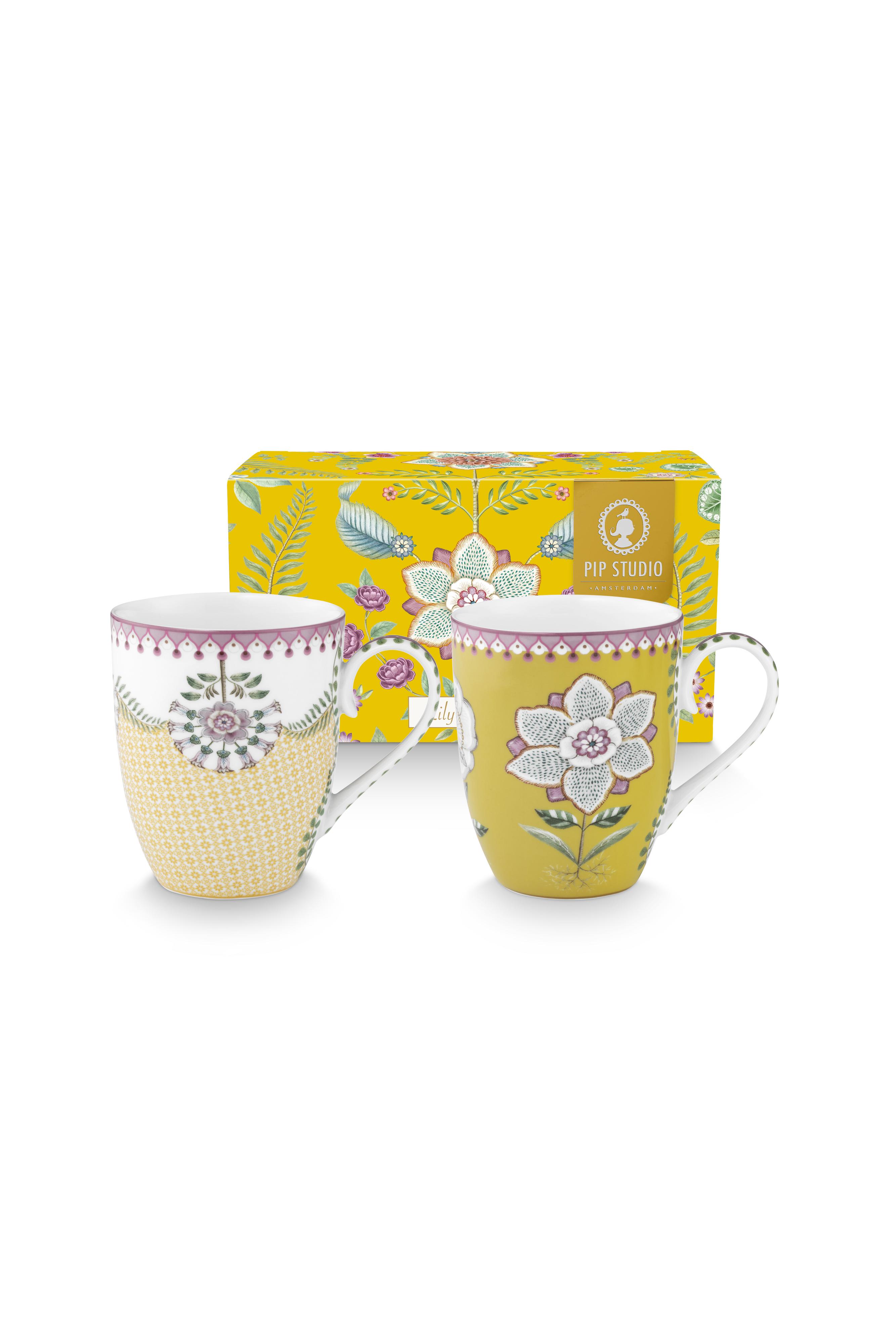 Pip Studio Lily & Lotus sada 2 hrnků 350ml, žlutý