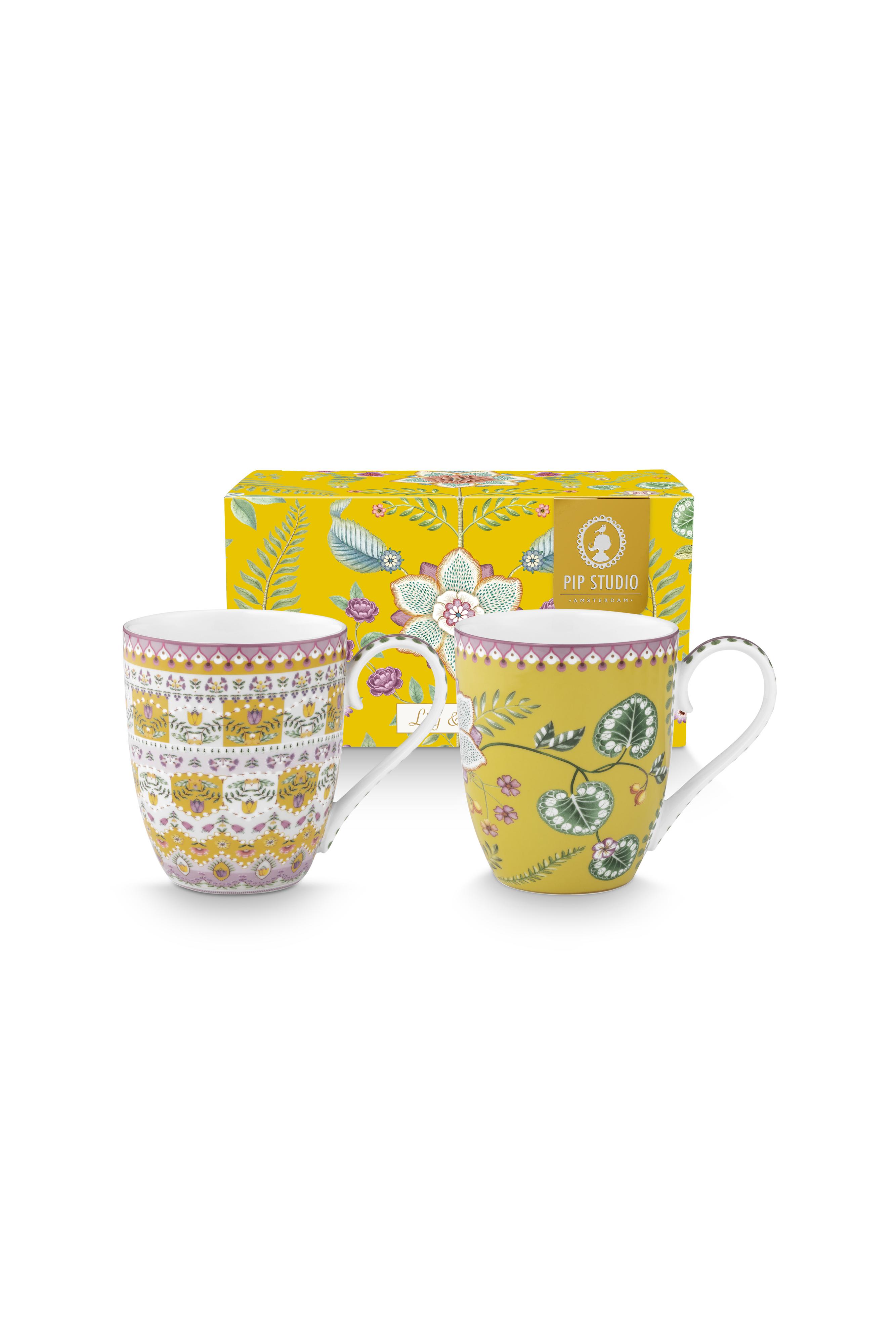 Pip Studio Lily & Lotus sada 2 XL hrnků 440ml, žlutá