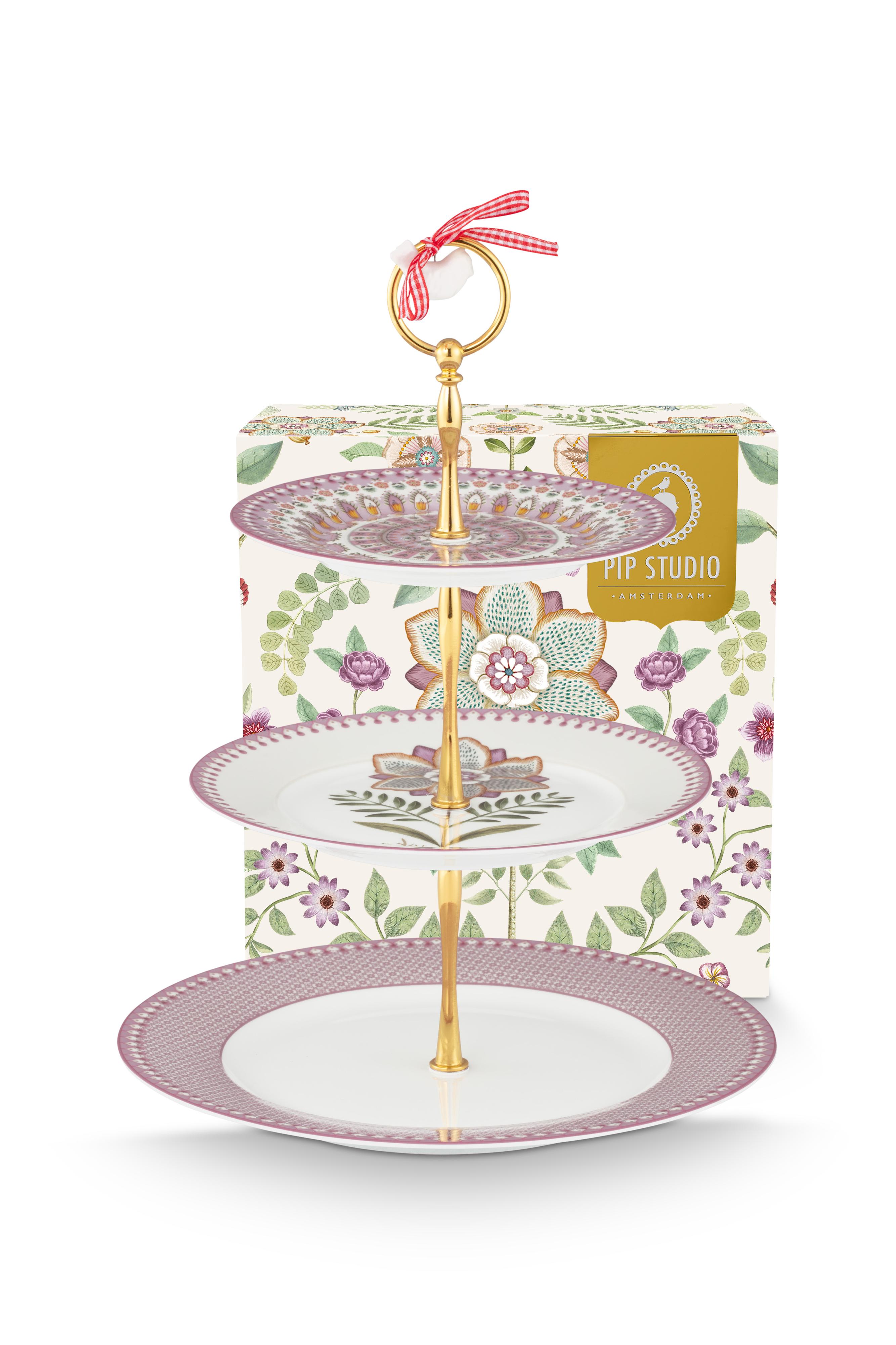 Pip Studio Lily & Lotus třípatový etažér, lila