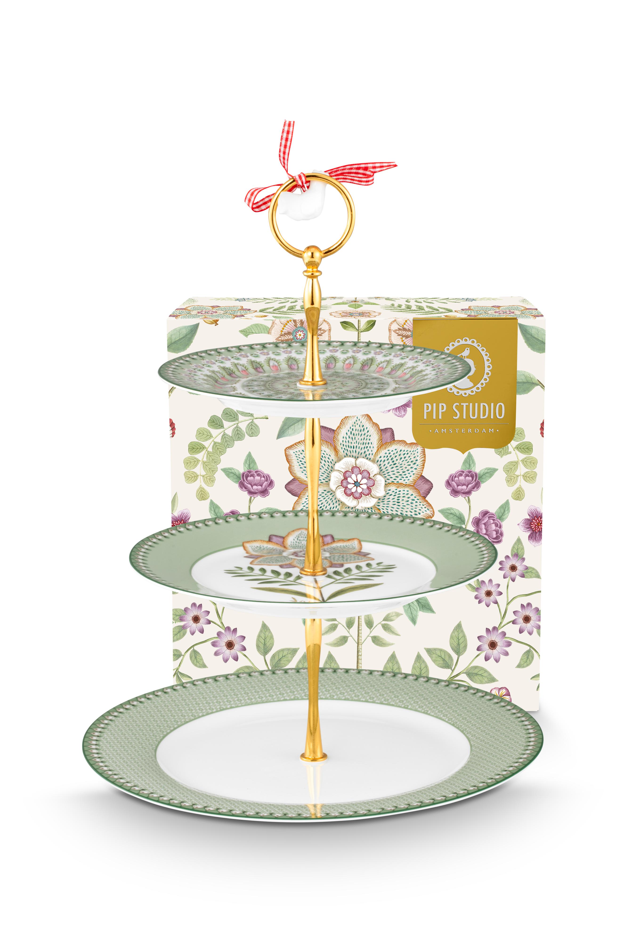Pip Studio Lily & Lotus třípatový etažér, zelený