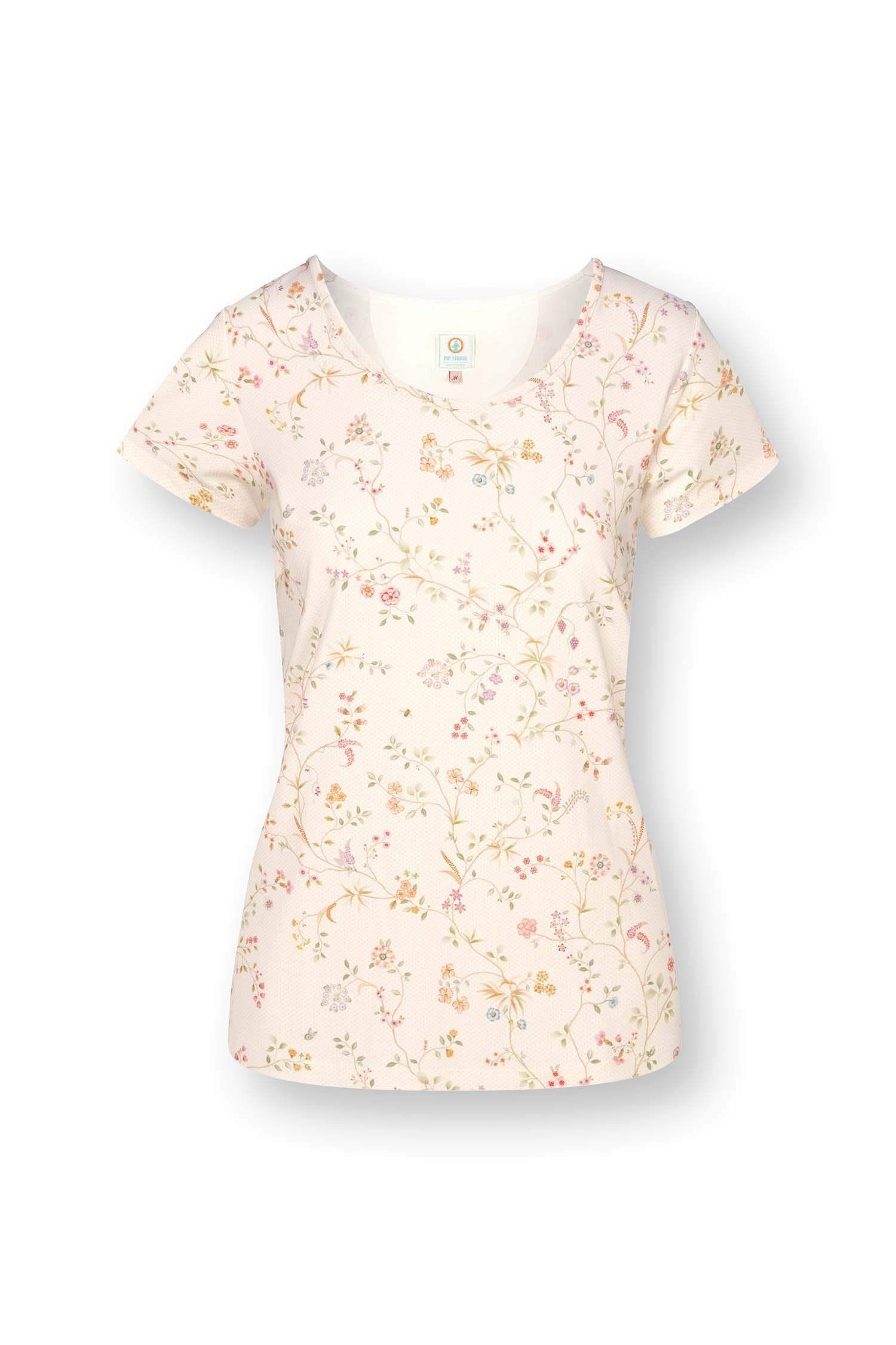 Pip Studio Tilly triko s krátkým rukávem Little Delhi, super premium, bílé