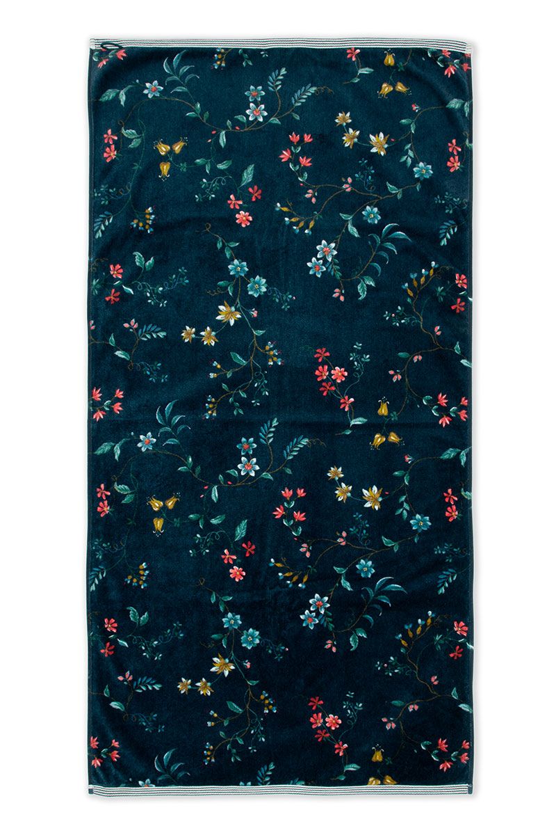 Pip Studio Les Fleurs bavlněná froté osuška tmavě modrá 70x140 cm