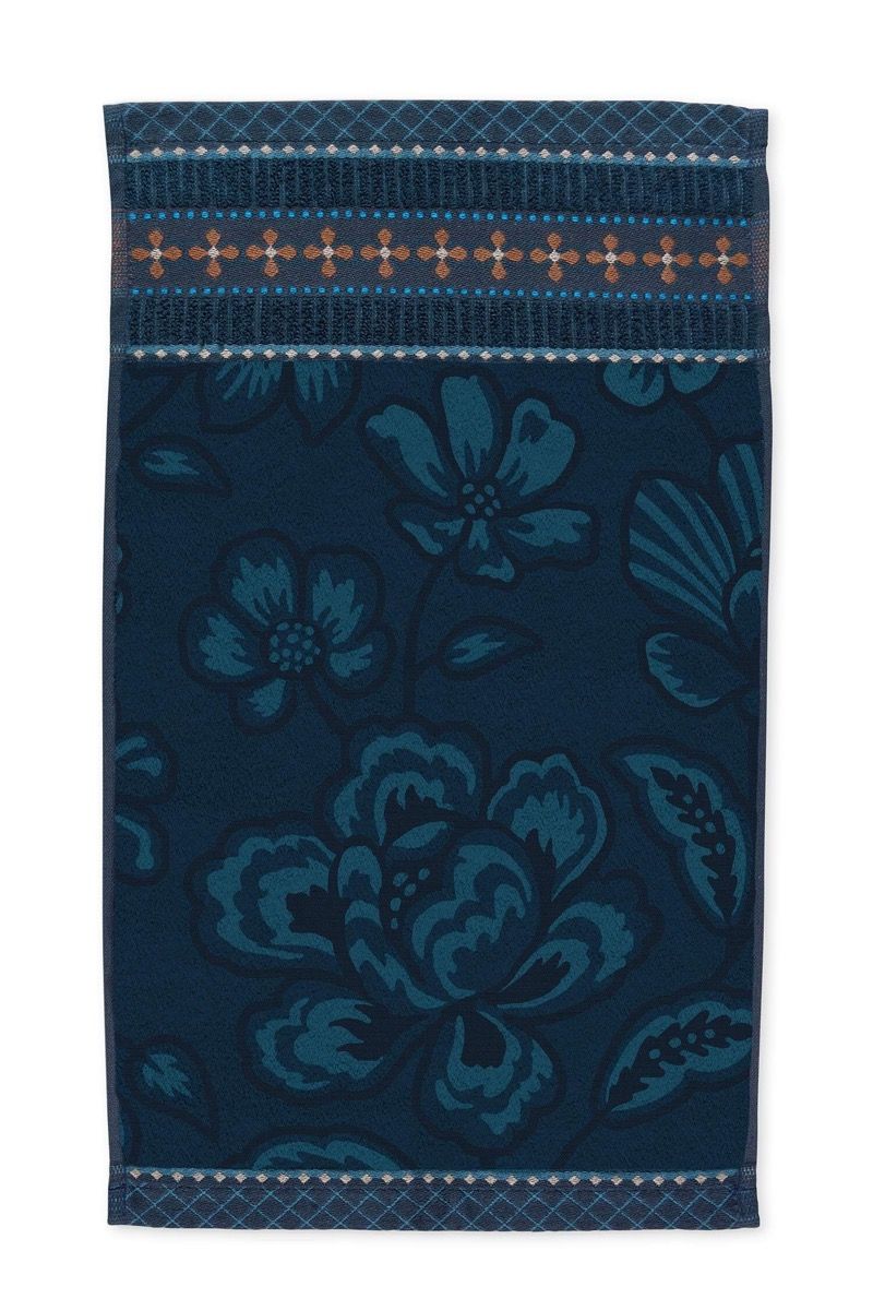 Pip Studio bavlněný froté ručník na ruce Jasmine Jacquard tmavě modrý 30x50 cm