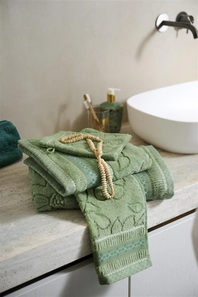 Pip Studio ručníky z bavlněného froté Jasmine Jacquard, zelený