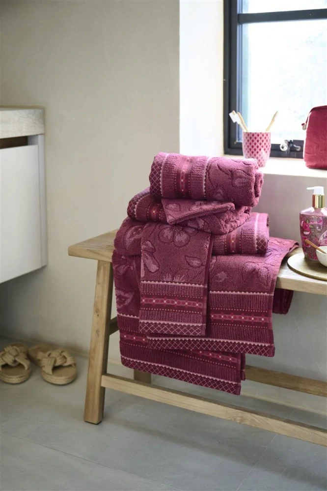 Pip Studio ručníky z bavlněného froté Jasmine Jacquard, tmavě růžové