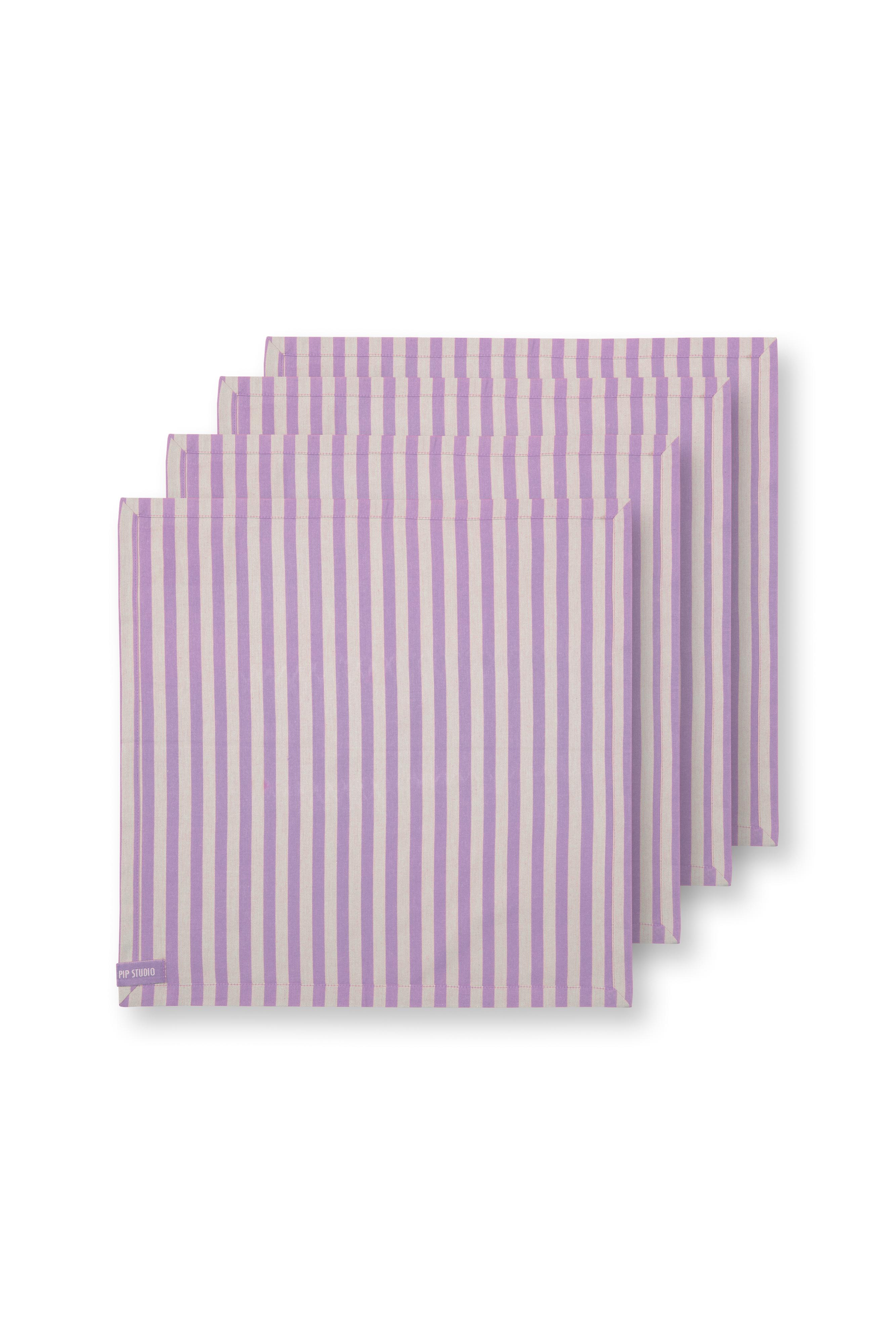 Pip Studio Stripes Green set 4ks látkových ubrousků 40x40cm, lila