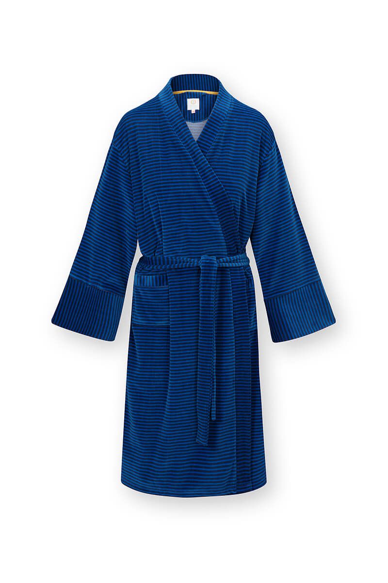 Pip Studio Naomi Kimono Velvet Little Sumo Stripe, tmavě modré