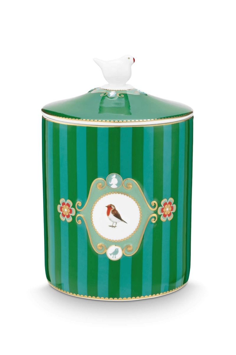 Pip Studio Love Birds Strispes dóza 1,3 l - zelená